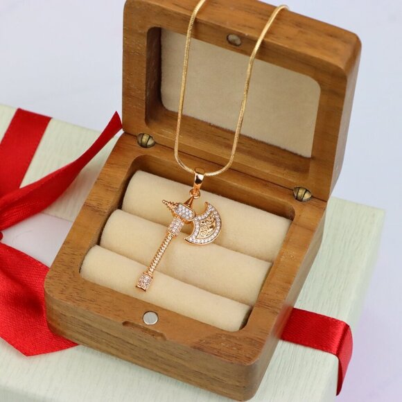 "Rose Gold Axe Pendant with Sparkling Stones – Elegant Design XPPT1381 - Picture 7 of 13